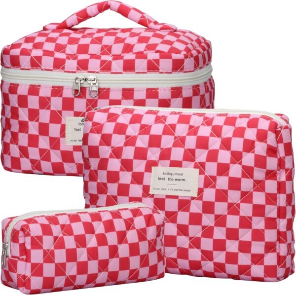 81-EL9j9NfL._AC_SL1500_.jpg Quilted Makeup Bag Set - 3 PCS Cute Floral Cotton Makeup Bag, Large Coquette Aesthetic Make up Cosmetic Bag, Flower Travel Toiletry Organizer Bags for Women Girls