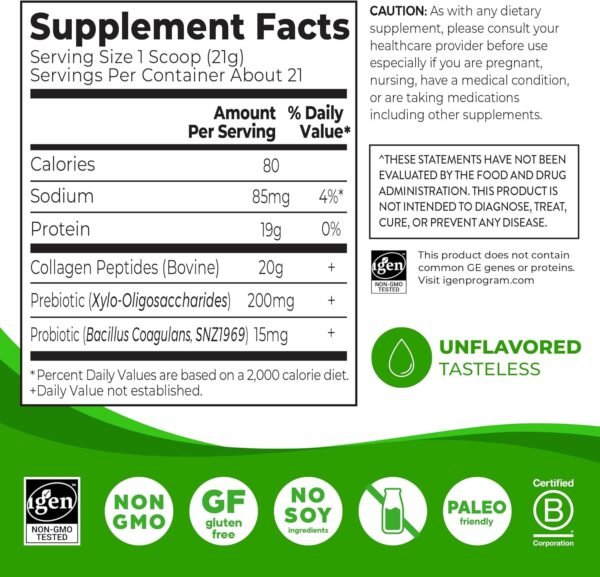 Orgain Hydrolyzed Collagen Peptides + Prebiotic & Probiotics Powder for Women & Men, 20g Grass Fed Collagen, 1 Billion CFU - Supports Digestive, Hair, Skin & Joint Health, Non-GMO, Type I & III, 1lb