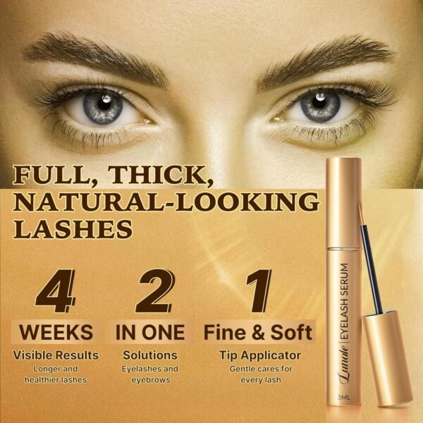 Eyelash Growth Serum with Advanced Formula: Rapid Eye Lash Enhancing Serum for Eyelash and Eyebrow Growth in 3-4 Weeks - Boost Longer Thicker and Fuller Lashes 3ML