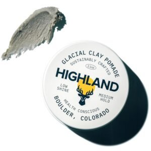 81-XSMSEVnL._SL1500_.jpg Highland Glacial Hair Clay Pomade - Award winning hair styling clay for men and women made with 100% all natural and organic ingredients that promote hair and scalp health. Low shine, Medium Hold.