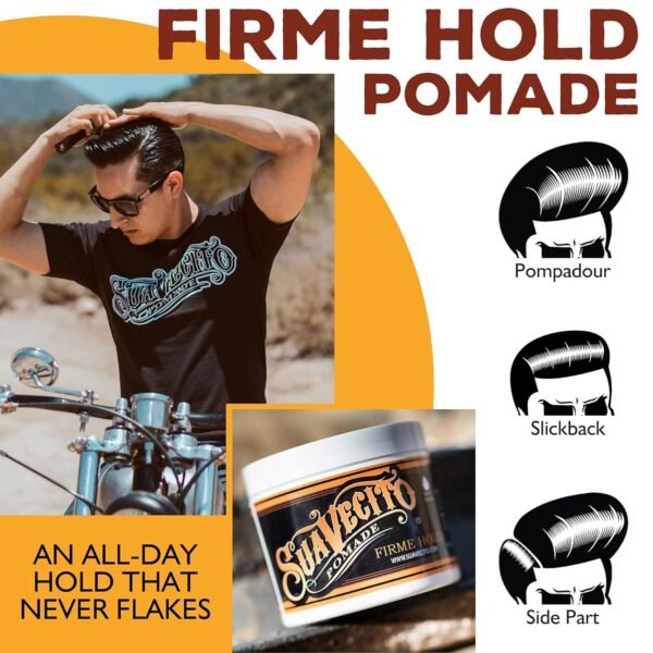 Suavecito Pomade Firme (Strong) Hold - Strong Hold Hair Pomade For Men - Medium Shine Water Based Flake Free Hair Gel - Easy To Wash Out - All Day Hold For All Hair Styles