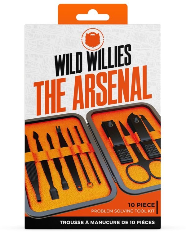 Wild Willies 10-Piece Pedicure & Manicure Kit for Men & Women - Includes Nail Clippers, Scissors, Tweezers, Files - Compact Travel Nail Grooming Kit, Mens Nail Care Set