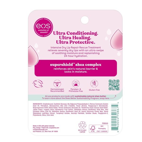 81-lWSbmZlL._SL1500_.jpg eos The Hero Lip Repair, Extra Dry Lip Treatment, 24HR Moisture, Natural Strawberry Extract, 0.35 fl oz, 2 Count (Pack of 1)
