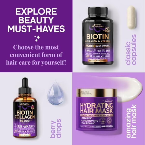 Hydrating Hair Serum for Frizzy and Damaged Hair - Keratin Hair Treatment for Dry Damaged Hair w/ Biotin, Castor Oil, Rosemary Oil, Hair Heat Protectant & Anti Frizz Hair Serum For Frizzy Hair, 5 Oz