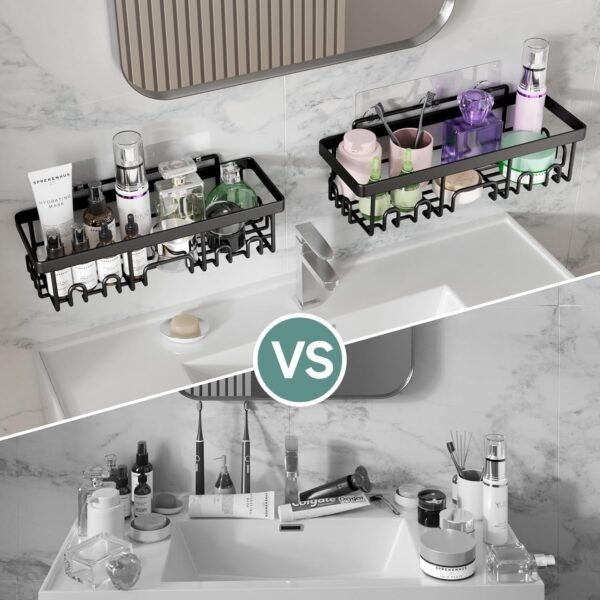 Veken Stainless Steel Shower Caddy 6-Pack, No Drilling & Rustproof, Waterproof Adhesive Shelves Rack with Soap Holder, Large Capacity Bathroom Organizers and Storage, Wall-Mounted Kitchen & Home Decor