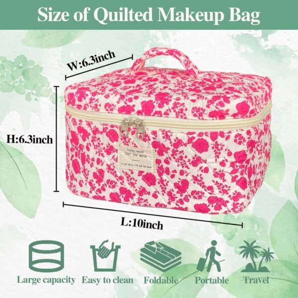 810s8C4ZN7L._AC_SL1500_.jpg Rose Red Large Quilted Floral Makeup Bag Cute Soft Coquette Aesthetic Cosmetic Bag Cotton Travel Toiletry Bag for Women