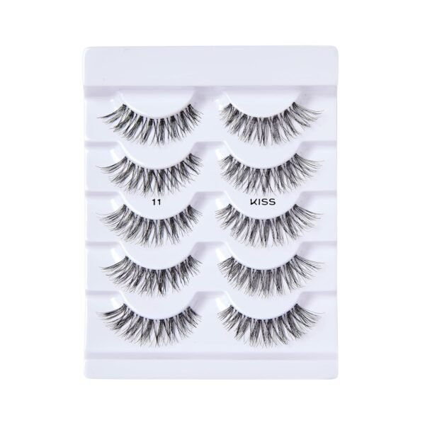 KISS So Wispy False Eyelashes Multipack #11, Full Bouncy Volume & Curl, Signature Wispy Effect, Quality Synthetic, Crisscross Pattern, Cruelty Free, Reusable and contact lens friendly, 5 Pairs