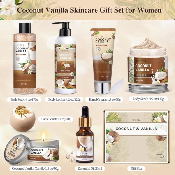 811bRJRrLIL._SL1500_.jpg Gifts for Women, Birthday Gifts for Women, Bath and Body Gifts Set, Vanilla Coconut Spa Gift for Self Care,Thank you Relaxing Bath Sets for Mom, Grandma, Girlfriend, Sister, Friends
