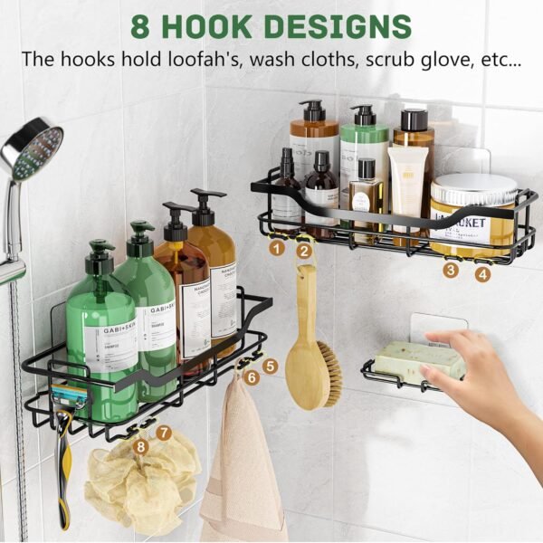 OMAIRA Shower Caddy 3-Pack, Adhesive Shower Organizer with Soap Holder, Rustproof No Drilling Shower Shelves for Inside Shower Bathroom Organizer and Storage, Black(Large)