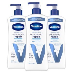 Vaseline Intensive Care Unscented Advanced Repair Body Lotion - Ultra-Hydrating with Lipids for Extremely Dry Skin, 20.3 oz, Pack of 3