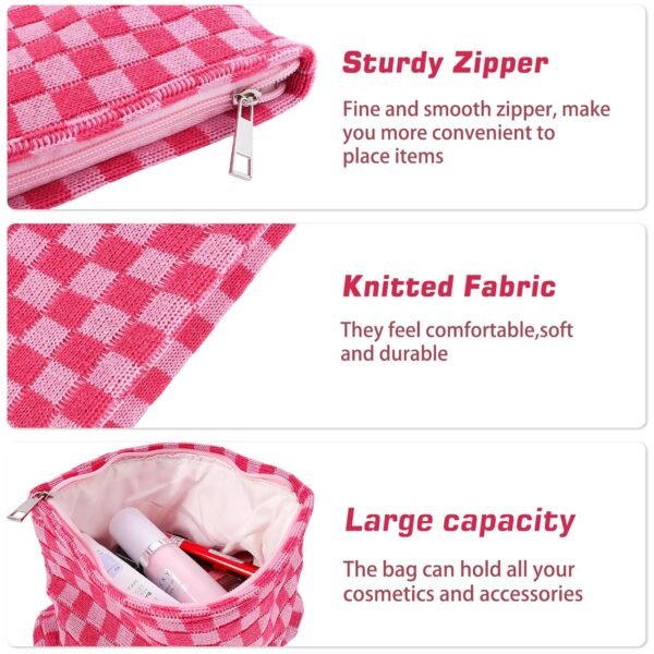 8125ZM1JktL._SL1500_.jpg ZLFSRQ 3Pcs Checkered Makeup Bag for Women Large Small Checkered Cosmetic Bag Set Cute Aesthetic Pink Makeup Pouch for Purse Travel Toiletry Bags Preppy Pencil Bags Zipper Skincare Storage Organizer