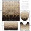 4Pcs Brown Gradient Shower Curtain Set, Modern Geometric Shower Curtain Set Golden Cubic Lines Bathroom Set Texture Art Bath Accessories with Mats