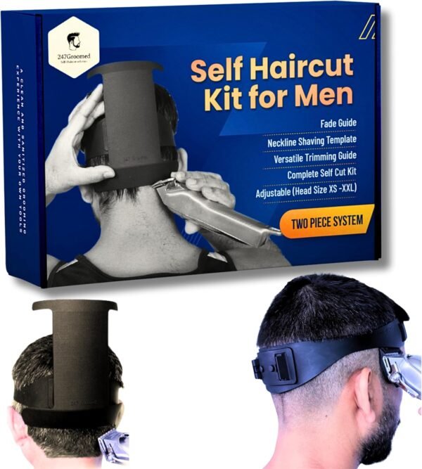 812VS1qAGqL._AC_SL1500_.jpg Self Haircut Kit for Men | 2Pcs SelfCut Guide for Men: Neckline Shaving Template & Fade Guide | Adjustable Size Hair Fade Tool & Stable Neck Line Up Tool | Hair Cut for Kids & Seniors