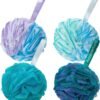 812WF8xiBBS._AC_SL1500_.jpg AmazerBath Loofah Sponge 75g/Piece, Exfoliating Bath Sponge Body Scrubber - Loofa Set of 4 Flower Color (Large, Green-Purple)