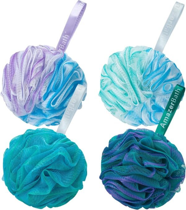 812WF8xiBBS._AC_SL1500_.jpg AmazerBath Loofah Sponge 75g/Piece, Exfoliating Bath Sponge Body Scrubber - Loofa Set of 4 Flower Color (Large, Green-Purple)