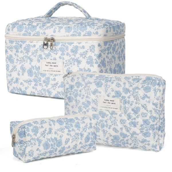 812aEXKKjyL._SL1500_.jpg Makeup Bag,Quilted Cosmetic Bag,Large Floral Make Up Bag for Women,Cotton Makeup Bag Set,Flower Travel Toiletry Bag