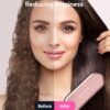 Wavytalk Hair Straightener Brush,Sleek Sweep Ionic Straightening Brush with 6 Temperature Adjust, Anti-Scald Ceramic Hair Straightener Comb Fast Heating for Home Salon, Dual Voltage, Rose Gold