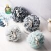 Loofah Sponge, XXL Large Loofah 100g 4 Pack, Bath Sponge Soft Mesh Shower Loofah for Men, Body Scrub, Shower Pouf Bath Accessories, for Body Wash, Soap (Blue Gray)