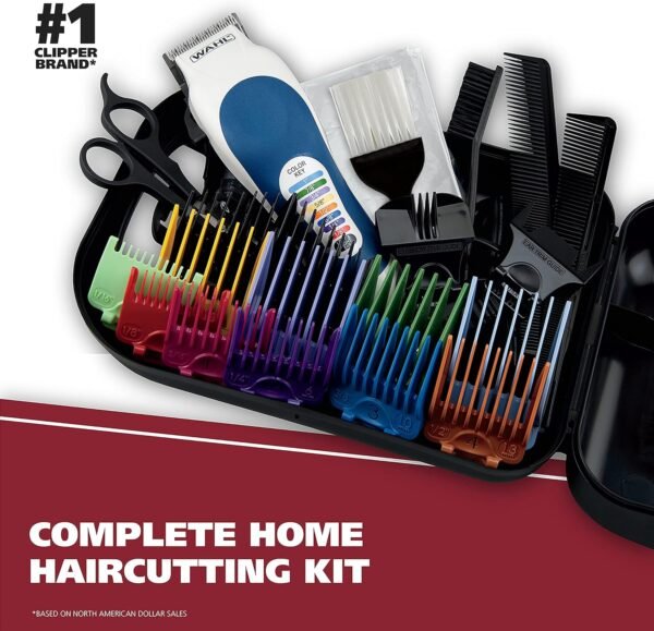 Wahl Clipper USA Color Pro Complete Haircutting Kit with Easy Color Coded Guide Combs - Corded Clipper for Hair Clipping & Grooming Men, Women, & Children - Model 79300-1001M