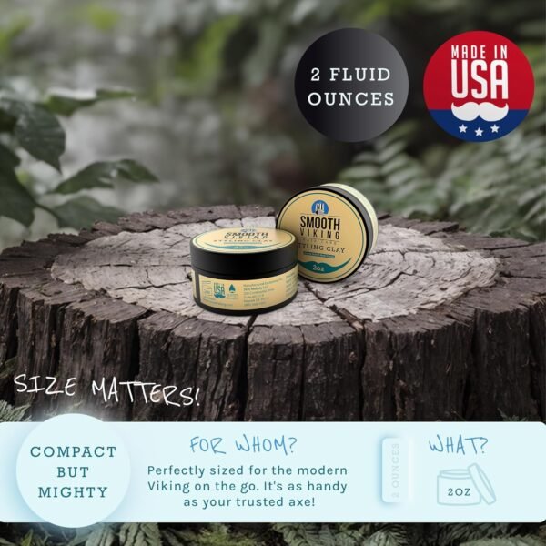 Smooth Viking Hair Clay for Men - Strong Hold, Hair Cream for Men, Clay Pomade for Men, Hair Paste for Men, Hair Styling Clay, Mens Hair Products, Hair Styling Products Matte Finish, Made in USA, 2oz