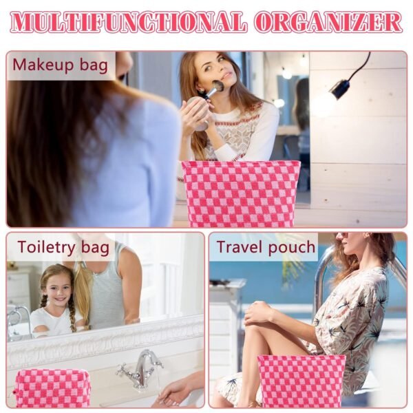 813w7Ov141L._SL1500_.jpg ZLFSRQ 3Pcs Checkered Makeup Bag for Women Large Small Checkered Cosmetic Bag Set Cute Aesthetic Pink Makeup Pouch for Purse Travel Toiletry Bags Preppy Pencil Bags Zipper Skincare Storage Organizer