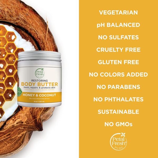 Petal Fresh Pure, Restoring Body Butter, Heals, Repairs & Protects Skin with Honey & Coconut Oil, 8 Fl oz