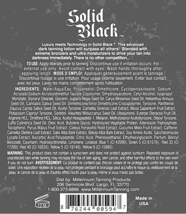 Millennium Tanning Solid Black 100X Indoor Tanning Lotion for Tanning Beds (13.5 Fluid Ounces)