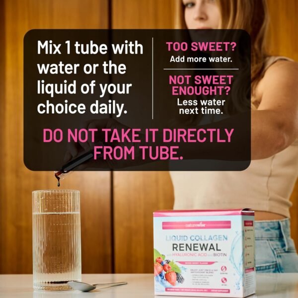 NatureWise Hydrolyzed Liquid Collagen for Women & Men 4000mg - High Absorption, Type 1 & 3 Peptides with Biotin + Vitamin C + Vitamin B Complex & Hyaluronic Acid -Mixed Berry - 30 Tubes[30 Day Supply]