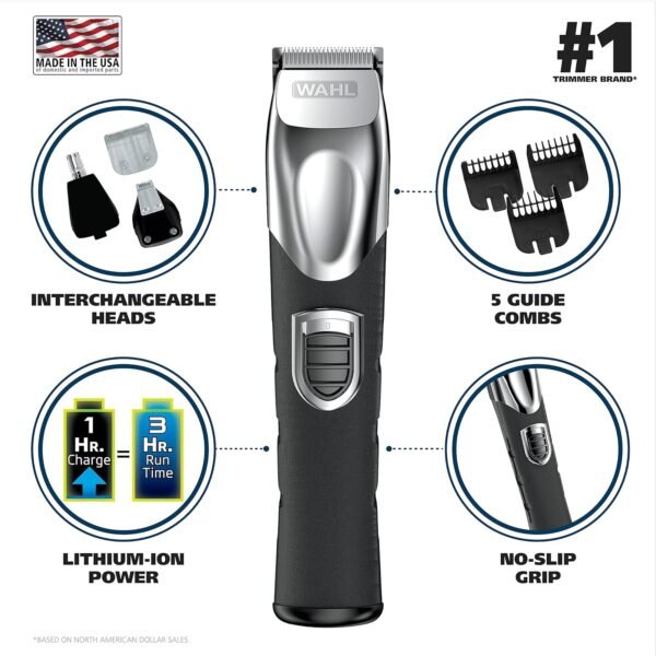 814glcyLJVL._SL1500_.jpg Wahl USA Rechargeable Lithium Ion All in One Beard Trimmer for Men with Detail and Ear & Nose Hair Trimmer Attachment – Model 9854-600B