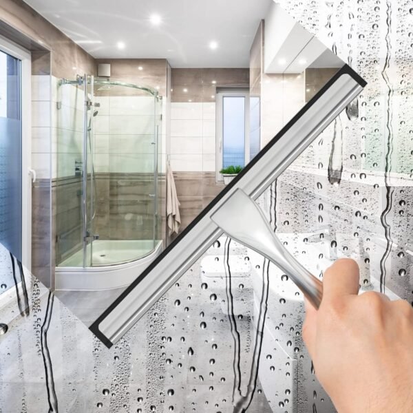 814rGbdtbBL._AC_SL1500_.jpg All-Purpose Stainless Steel Shower Squeegee for Shower Glass Door with 2 Adhesive Hooks, Bathroom Cleaner Tool Household Window Mirror Squeegee , Cleaning Tile Wall, Car, 10 Inch Silver