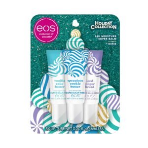 814thJCiWxL._SL1500_.jpg eos Holiday 24H Moisture Mini Super Balm Set- Speculoos Cookie Butter, Iced Gingerbread, Vanilla Cake Batter, Limited-Edition Lip Care, Stocking Stuffers, 0.20 fl oz, 3-Pack