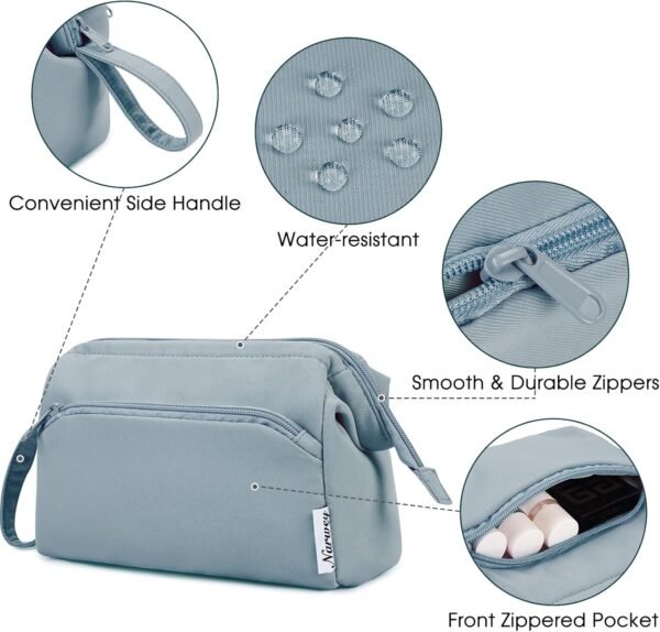 Narwey Wide-open Makeup Bag Women Make up Bag Travel Cosmetic Bag Organizer Toiletry Bag for Cosmetics Toiletries Accessories (Greyish Blue)
