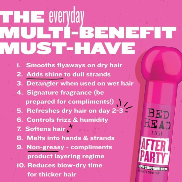 815HU3YlpL._SL1500_.jpg Bed Head by TIGI After Party Super Smoothing Cream – Anti Frizz hair styling product with humidity protection for frizzy, dull or coarse hair, 3.38 fl. oz.