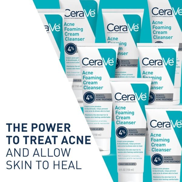 815Tlv3jFDL._SL1500_.jpg CeraVe Acne Foaming Cream Cleanser, 4% Benzoyl Peroxide Face Wash With Hyaluronic Acid, Niacinamide & Ceramides, Gentle Daily Acne Treatment For Face