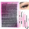 Eyelash Extension Kit 320pcs Lash Clusters D Curly 9-16mm Mix 40D Individual Lashes with Lash Bond and Seal and Remover Lash Applicator for Lash Extension Beginners