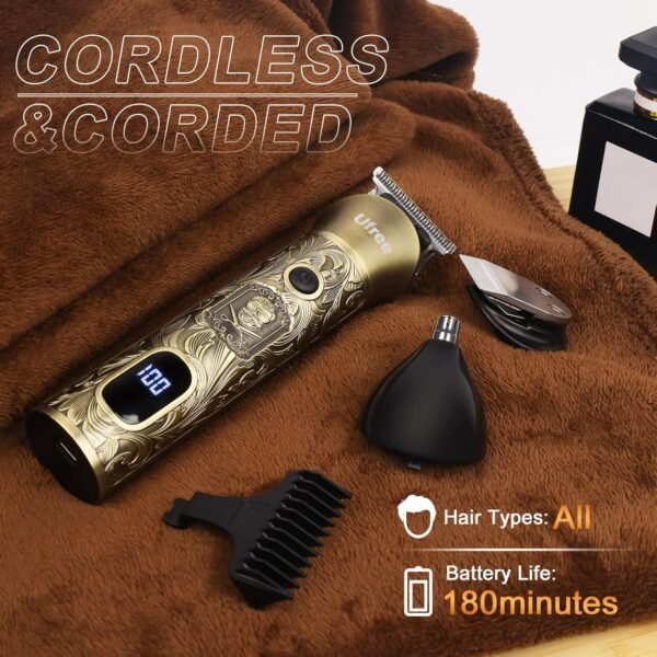 Ufree Hair Clippers for Men Professional with Beard Trimmer, Barber Clippers and Trimmers Set, Electric Razor Shavers for Men, Cordless Mens Grooming Kit for Nose, Face, Hair, Gifts