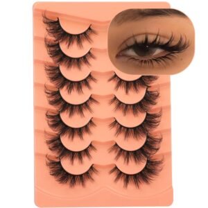 815q0SjprZL._SL1500_.jpg False Eyelashes Wispy Lashes Natural Look Fake Eyelashes Cat Eye Lashes Mink Fluffy Strip False Lashes Fox Eye Lashes Pack 7 Pairs ALICROWN