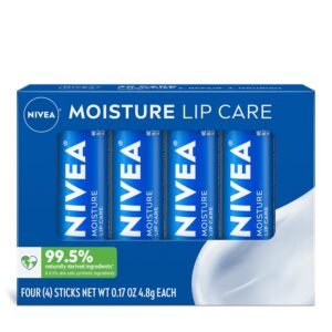 815smwX7aGL._SL1500_.jpg NIVEA Moisture Lip Care, Hydrating Lip Balm with Shea Butter, Nourishing Oils and Vitamin C & E, 3-in-1 Moisture, Repair and Nourish, 0.17 Oz Stick, Pack of 4