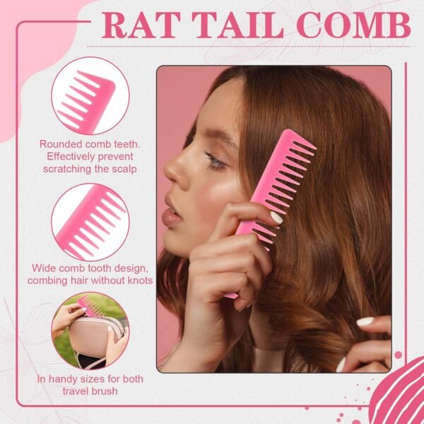 8166nHP3E7L._SL1500_.jpg Boao 10 Pcs Hair Styling Kit - Detangler, Wide Tooth Comb, Teasing Brush, Rat Tail Comb, Edge Brush, Alligator Clips for Curly, Wet Hair - Gift for Women & Girls (Pink)