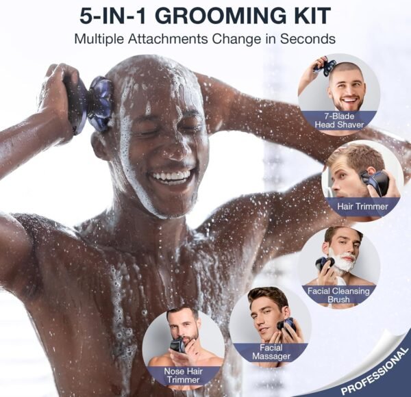 Head Shavers for Bald Men: 5-in-1 Electric Razor - Waterproof Shaving Grooming Kit for Balder - Turbo Speed & Precision Blades - Gift for Father