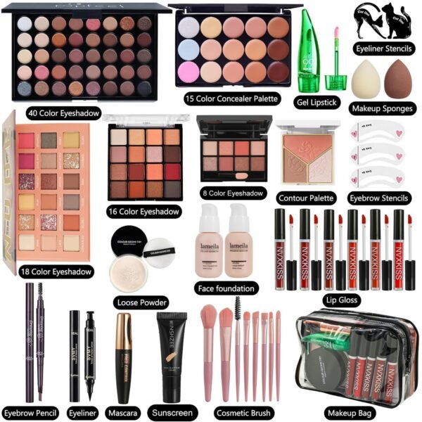 All in One Makeup Kit for Women Full Kit,Makeup Set for Women, Includes Eyeshadow Palette/Foundation/Lipstick/Eyeliner/Mascara/makeup Brush,Makeup Gift Set for Christmas & Birthday&Holiday&Everyday.