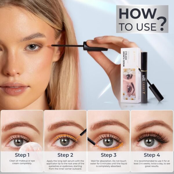 Abera Misan Eyelash Growth Serum – Natural Lash Booster with Red Ginseng, Biotin & Omega 3-6-9 – Fuller, Longer, Thicker Lashes – Safe for Sensitive Eyes (1 Box)