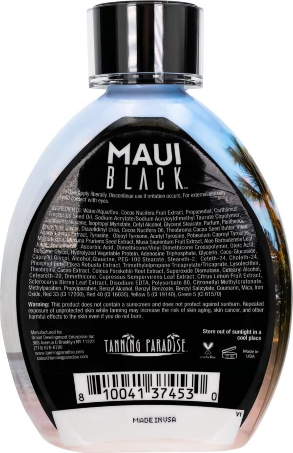 Tanning Paradise Maui Black TanningLotion Instant Dark Tanning Lotion Natural Tan Lotion with Coconut Oil and Aloe Hydration Boost and Tattoo Protection 13.5oz