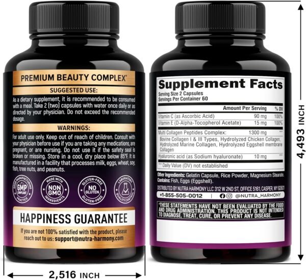 8179Um2KKzL._AC_SL1500_.jpg Multi Collagen Peptides - Hydrolyzed Types I, II, III, V & X - Collagen Supplement for Women 1300mg - w/ Hyaluronic Acid, Vitamins C & E - Skin, Hair, Nails & Joint Support - Made in USA, 120 Capsules