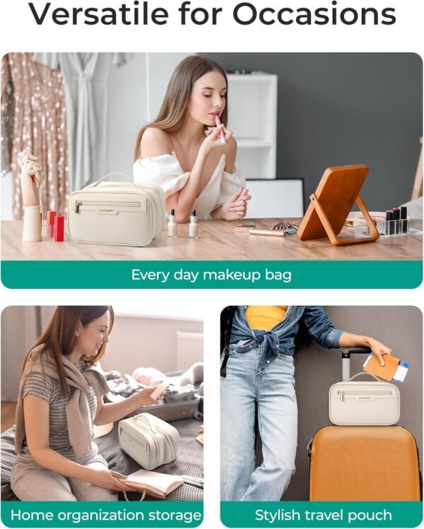 8179rmE4-EL._AC_SL1500_.jpg BAGSMART Travel Makeup Bag, Make Up Bag with Multiple Compartments for Organizer, Durable & Compact Cosmetic Organizer for Women for Travel Accessories (Beige)