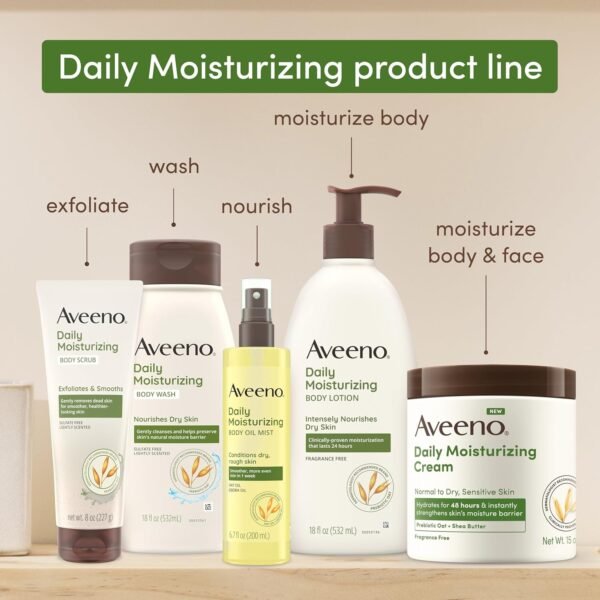 817Z0-TZBgL._SL1500_.jpg Aveeno Daily Moisturizing Cream with Prebiotic Oat & Shea Butter for Body, Face & Hands Moisturizer Cream, Hydrates Normal to Dry, Sensitive Skin for 48 Hours, Fragrance Free, Non-Comedogenic, 20 oz