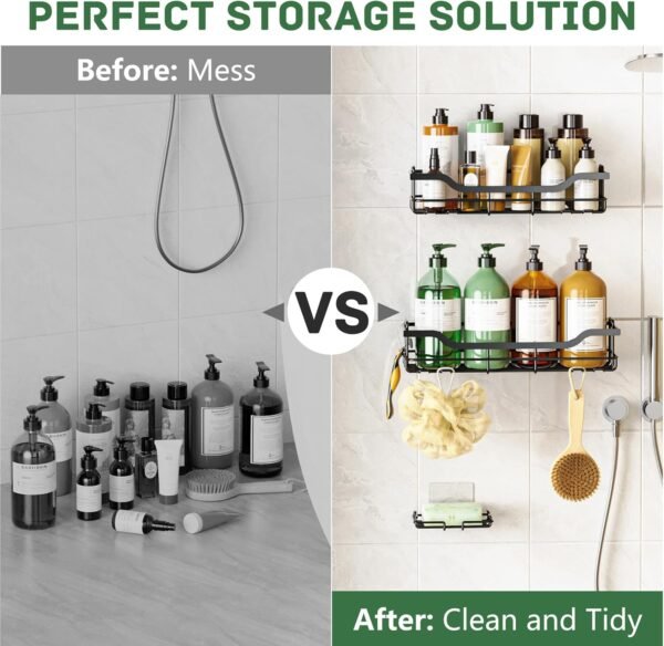 OMAIRA Shower Caddy 3-Pack, Adhesive Shower Organizer with Soap Holder, Rustproof No Drilling Shower Shelves for Inside Shower Bathroom Organizer and Storage, Black(Large)