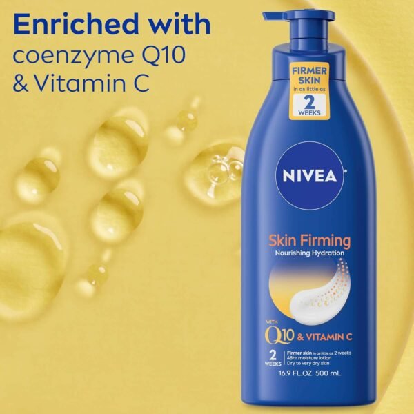 NIVEA Nourishing Hydration Skin Firming Body Lotion with Q10 and Vitamin C, 72-Hour Body Moisturizer for Dry to Very Dry Skin, 16.9 Fl Oz Pump Bottle