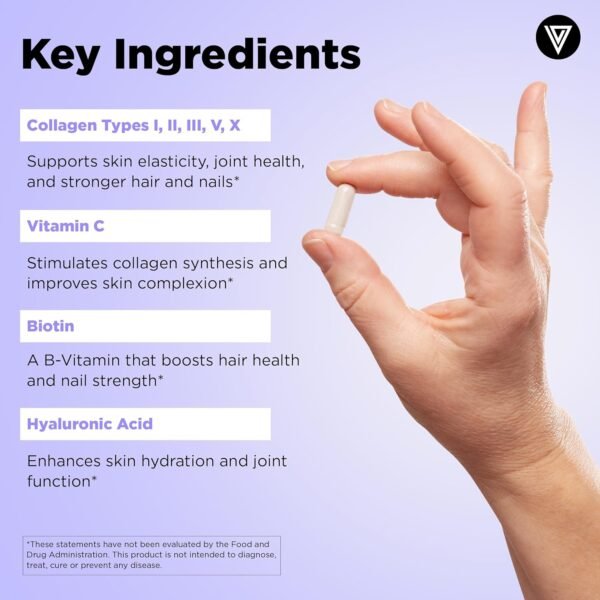 818d8kubX3L._AC_SL1500_.jpg Vital Vitamins Multi Collagen Complex Plus - with Biotin, Hyaluronic Acid, Vitamin C - Type I, II, III, V, X - for Women & Men - Hair, Skin, Nails Beauty Complex - 150 Capsules