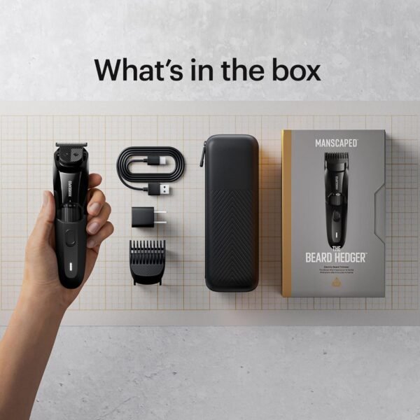 MANSCAPED® The Beard Hedger® Premium Men's Beard Trimmer, 20 Length Adjustable Blade Wheel, Stainless Steel T-Blade for Precision Facial Hair Trimming, Cordless Waterproof Wet/Dry Clipper